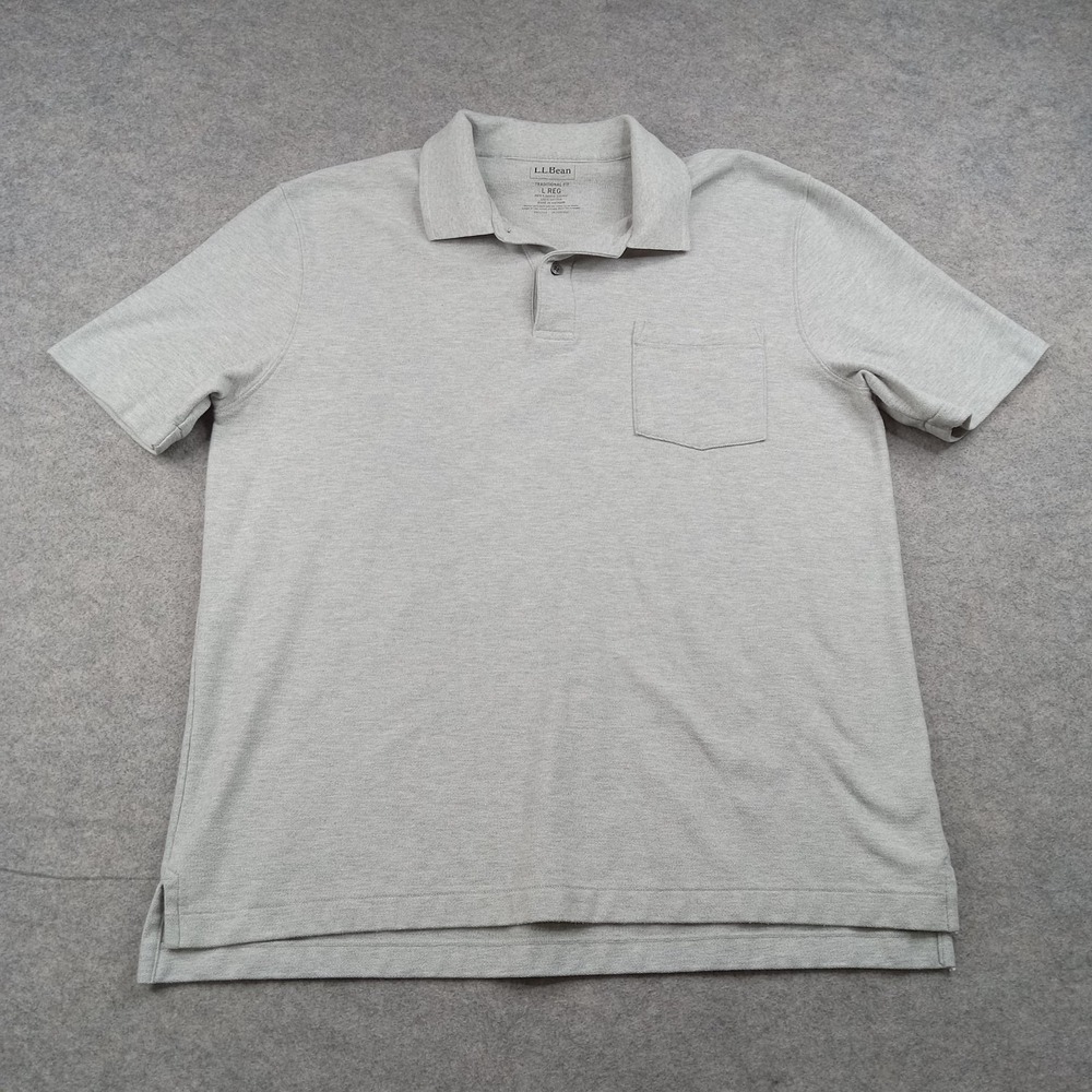 L.L. Bean Polo Shirt Mens Large Gray Solid 100% Cotton Tagless Casual Top